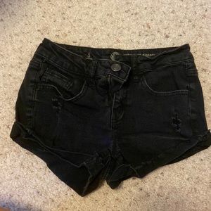 SO high rise black denim shorts.